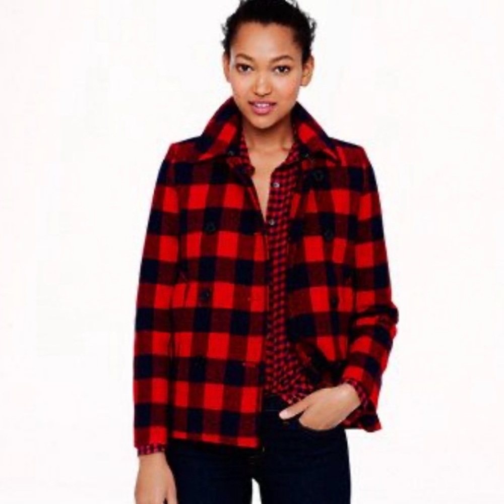 Jcrew buffalo check Peacoa